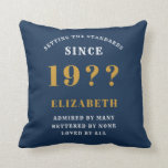 70th Birthday Loved Add Your Name Year Blue Gold Throw Pillow<br><div class="desc">For those celebrating their 70th birthday we have the ideal surprise birthday party throw pillow gift. The blue background with a white and gold design is simple and yet elegant. Easily customize the text to the front and the interior of these party supplies using the template provided. Part of the...</div>