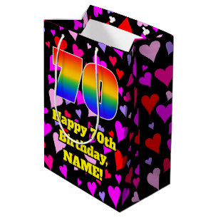 70th Birthday: Loving Hearts Pattern, Rainbow # 70 Medium Gift Bag