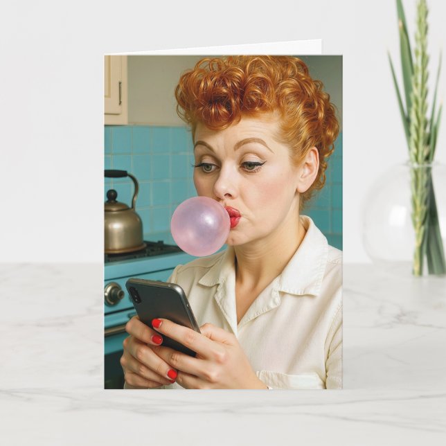 70th Birthday Lucille Ball Texting On a Cell Phone Card (Front)