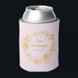 70th Birthday Luxe Gold Rose Blush Pink Can Cooler<br><div class="desc">Elegant 70th birthday personalized can cooler features pretty script calligraphy surrounded by a luxe gold rose wreath. The open gold roses look lovely against the blush pink background. You can actually change the background colour to any colour. All of the text can be edited. This item is part of the...</div>