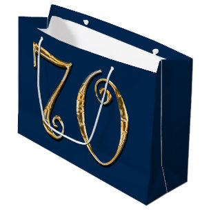 70th birthday MENS blue gold Large Gift Bag