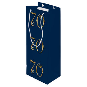 70th birthday MENS blue gold Wine Gift Bag