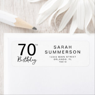 70th Birthday Minimal Black White Script Address