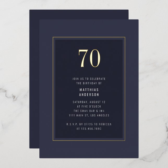 70th Birthday Minimal Elegant Dark Gold Frame (Front/Back)