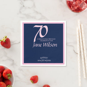  70th Birthday Modern Elegant Pink & Navy Napkin