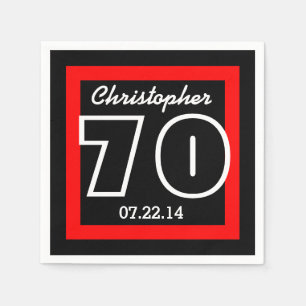 70th Birthday Modern Geometric Square Frame Napkin