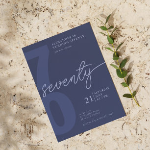 70th Birthday Modern Minimalist Navy  Invitation