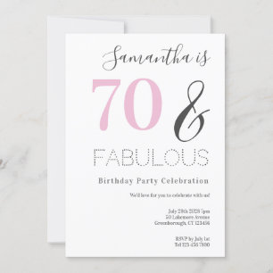 70th Birthday Modern Pink Party Invitation