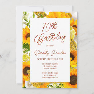 70th Birthday Modern Sunflower Floral Invitation