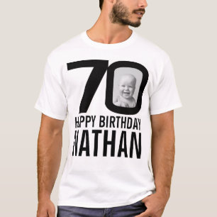 70th birthday mono custom now and then photo name T-Shirt