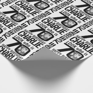 70th birthday mono look 70 custom photo and name wrapping paper