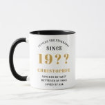 70th Birthday Monogram And Year Black Gold Mug<br><div class="desc">70th birthday men's mug with black and gold design. Easily customize all the text on this Birthday mug using the template provided. Part of the "Setting Standards" range of birthday ideas.</div>