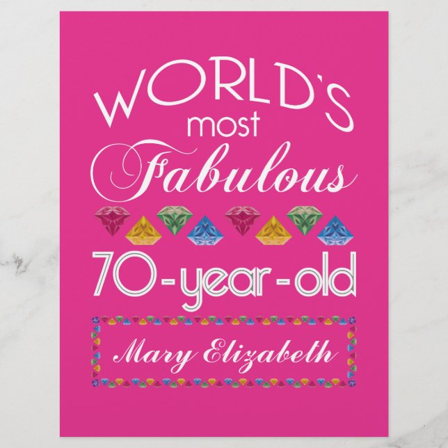 70th Birthday Most Fabulous Colourful Gems Pink (Front)