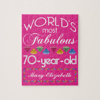 70th Birthday Most Fabulous Colourful Gems Pink Jigsaw Puzzle