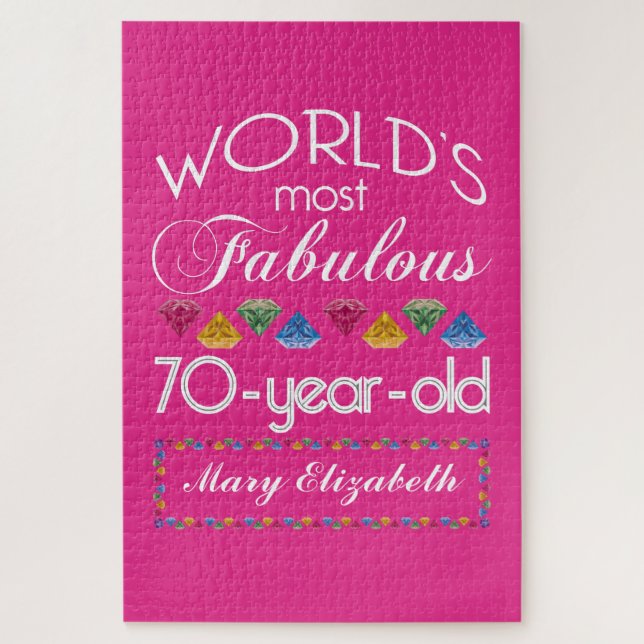 70th Birthday Most Fabulous Colourful Gems Pink Jigsaw Puzzle (Vertical)