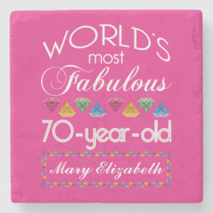 70th Birthday Most Fabulous Colourful Gems Pink Stone Coaster