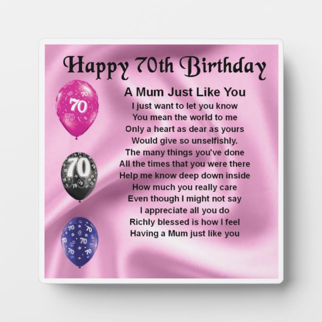 70th Birthday Mum Poem Plaque (Front)