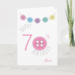 70th birthday mum sewing card with pink button