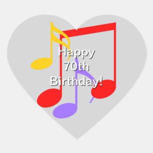 70th Birthday Music Notes Heart Sticker
