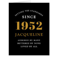 70th Birthday Name 1952 Black Gold Elegant Card
