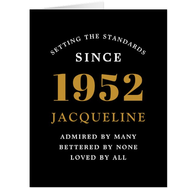 70th Birthday Name 1952 Black Gold Elegant Card  (Front)