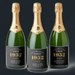 70th Birthday Name 1952 Black Gold Elegant Chic Sparkling Wine Label<br><div class="desc">A personalized elegant sparkling wine label that is easy to customize for that special occasion.</div>