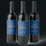 70th Birthday Name 1952 Blue Gold Elegant Chic Wine Label<br><div class="desc">A personalized elegant wine label that is easy to customize for that special occasion.</div>