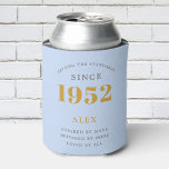 70th Birthday Name 1952 Blue Grey Elegant Chic Can Cooler<br><div class="desc">A personalized elegant can cooler that is easy to customize for that special birthday occasion.</div>
