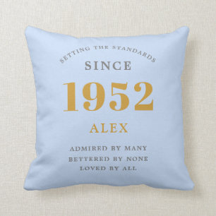 70th Birthday Name 1952 Blue Grey Elegant Chic Throw Pillow