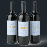 70th Birthday Name 1952 Blue Grey Elegant Chic Wine Label<br><div class="desc">A personalized elegant wine label that is easy to customize for that special occasion.</div>