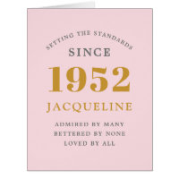 70th Birthday Name 1952 Pink Elegant Chic Card
