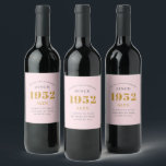 70th Birthday Name 1952 Pink Grey Elegant Chic Wine Label<br><div class="desc">A personalized elegant wine label that is easy to customize for that special occasion.</div>