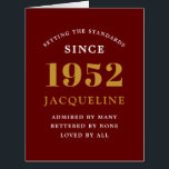 70th Birthday Name 1952 Red Gold Elegant Card<br><div class="desc">A personalized chic birthday card that is easy to customize for that special occasion.</div>