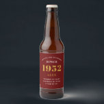 70th Birthday Name 1952 Red Gold Elegant Chic Beer Bottle Label<br><div class="desc">A personalized elegant beer label that is easy to customize for that special occasion.</div>