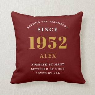 70th Birthday Name 1952 Red Gold Elegant Chic Throw Pillow