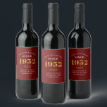 70th Birthday Name 1952 Red Gold Elegant Chic Wine Label<br><div class="desc">A personalized elegant wine label that is easy to customize for that special occasion.</div>