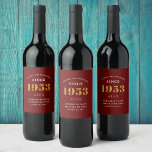70th Birthday Name 1953 Red Gold Elegant Chic<br><div class="desc">Celebrate a loved one’s 70th birthday in style with our custom wine labels! Our personalized 70th birthday party supplies feature an elegant red and gold design, perfect for any special occasion. Our wine labels are high quality and are sure to bring a touch of glamour to the event. With this...</div>