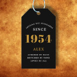 70th Birthday Name 1954 Black Gold Elegant Chic Gift Tags<br><div class="desc">Elegant Chic 1954 Black Gold Personalized 70th Birthday Gift Tags. Celebrate the milestone birthday with our Elegant Chic 1954 Black Gold Personalized 70th Birthday Gift Tags. Each gift tag is meticulously designed with a black and gold colour scheme that oozes elegance. Fully personalized to add that exclusive touch, these gift...</div>