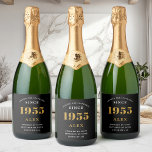 70th Birthday Name 1955 Black Gold Elegant Chic<br><div class="desc">Vintage Birthday Black & Gold Elegant Label. Celebrate your milestone with our exclusive sparkling wine birthday label. The meticulously designed label with stunning black and gold hues effortlessly enhances the visual appeal of your favourite sparkling wine. The year prominently featured on the label, adds a nostalgic throwback to the year...</div>