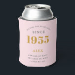 70th Birthday Name 1955 Pink Grey Elegant Chic Can Cooler<br><div class="desc">A personalized elegant can cooler that is easy to customize for that special birthday party occasion.</div>