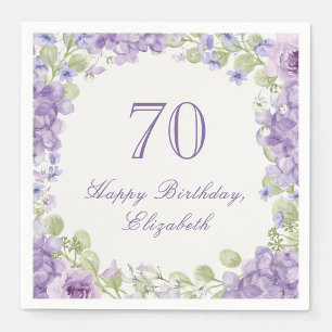70th Birthday Napkins Elegant Purple Floral
