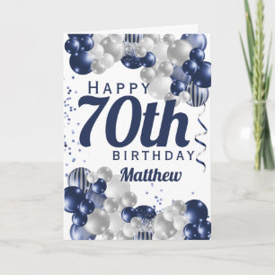 70th Birthday Navy Balloons Card