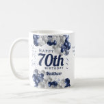 70th Birthday Navy Balloons Coffee Mug<br><div class="desc">A gorgeous navy and silver balloon happy 70th (or any age) birthday mug. This fabulous design is the perfect way to wish someone a happy seventieth birthday (or change the age!) Personalize with our own custom name and message. Blue coloured typography and gorgeous navy blue and silver balloons.</div>