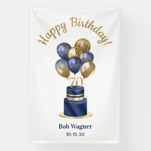 70th Birthday Navy Blue Balloon Cake Banner