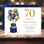 70th Birthday Navy Blue Balloon Cake Invitation<br><div class="desc">This fabulous men's 70th birthday party invitation featuring a 2-layer navy blue and gold cake with navy blue and gold balloons, the number 70 in gold would be perfect for celebrating your husband, brother, dad, friend, co-worker. It is traditional and classic while being fresh, modern and contemporary. The back is...</div>
