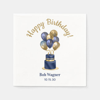 70th Birthday Navy Blue Balloon Cake Napkin