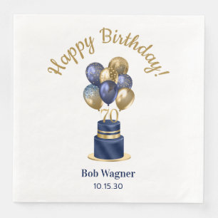 70th Birthday Navy Blue Balloon Cake Napkin