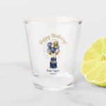 70th Birthday Navy Blue Balloon Cake Shot Glass<br><div class="desc">This modern 70th birthday party shot glass featuring a 2-layer navy blue and gold cake with navy blue and gold balloons, the number 70 in gold and the guest of honour's name and the party date would be perfect for celebrating your husband, brother, dad, uncle, grandfather, friend. They are traditional...</div>