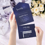70th Birthday navy blue silver rsvp All In One Invitation<br><div class="desc">A navy blue background. The blue colour is uneven.  Personalize and add name,  party details,  RSVP date,  return address and name.  Seventy with a heart.</div>