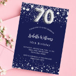 70th birthday navy blue silver stars luxury invitation<br><div class="desc">A modern,  stylish and glamourous invitation for a 70th birthday party.  A navy blue background,  decorated with faux silver stars. Personalize and add your name and party details.  Number 70 is written with a balloon style font.</div>